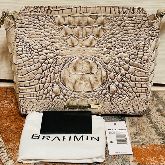 🐩Wonderful Brahmin Carrie Sand Dune Melbourne Croc Embossed Leather Crossbody! - Picture 14 of 16